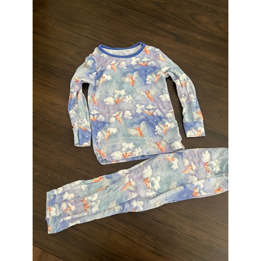 Free Birdees Kids Bamboo Pajamas When Pigs Fly Blue Purple Clouds size 3t